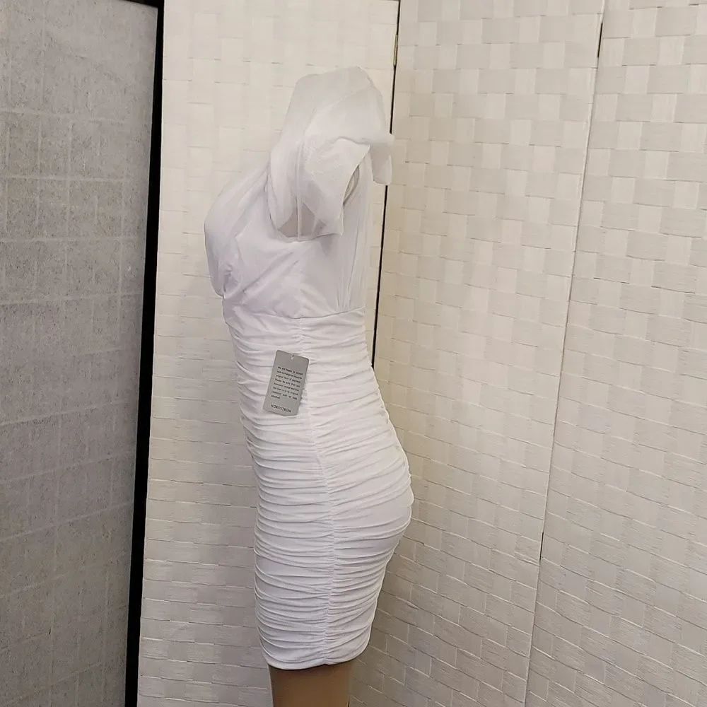 BRAND NEW LOVE X DESIGN RUCHED BODYCON LONG SLEEVE V NECK MINI  COCKTAIL… - Picture 9 of 14